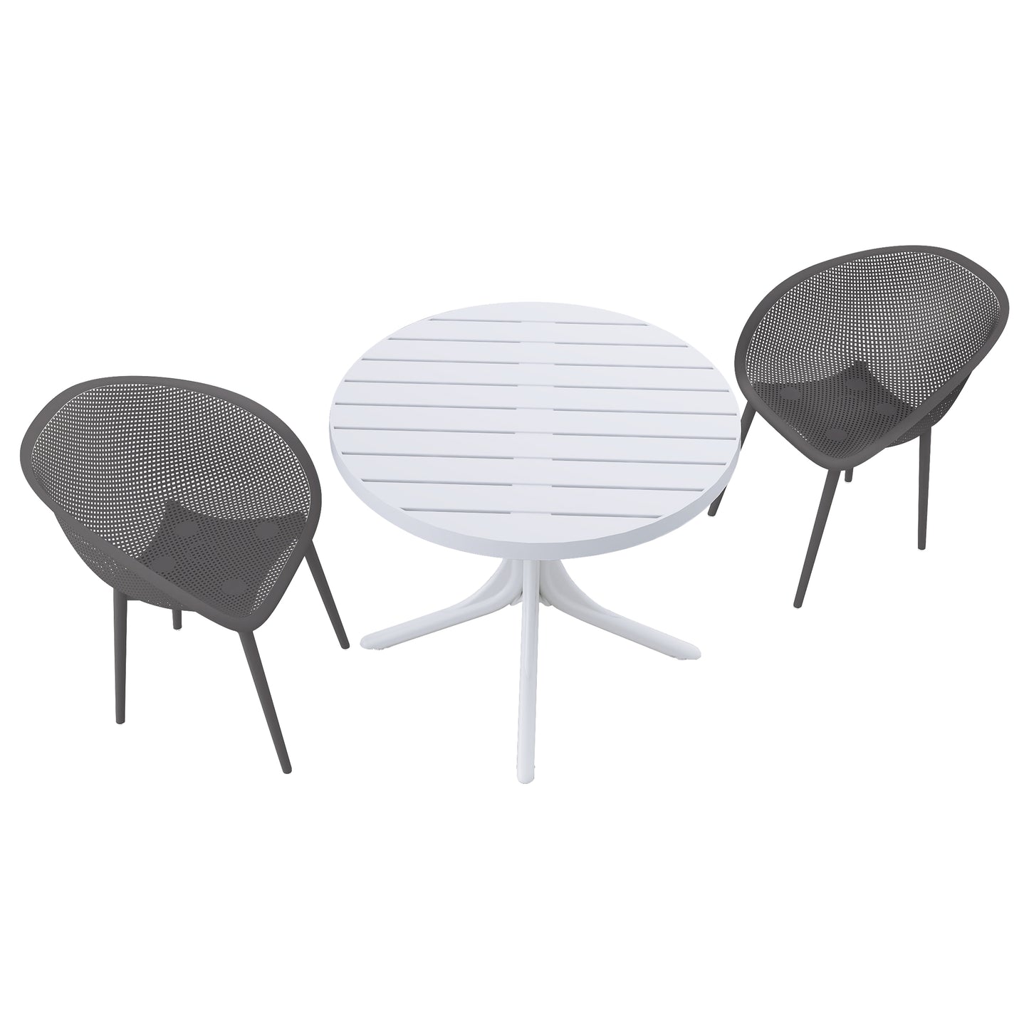 Summer - 2-Pack Warm Grey Modern Lounge Chairs – Indoor/Outdoor All-Weather PP Plastic with 36 Inch Indoor/Outdoor Modern White Round PP Table image 6
