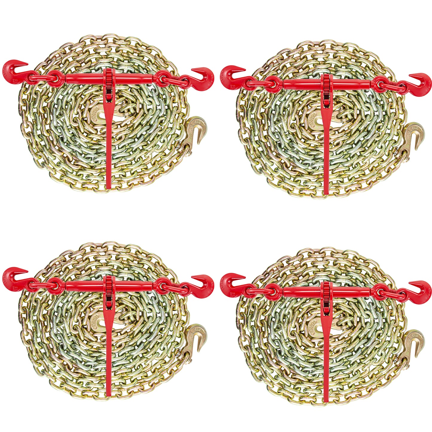 Chain and Binder Kit 3/8in-1/2in, Ratchet Load Binders 9215lbs Working Strength, Ratchet Binders and Chains, 3/8in x 10ft Chains with G70 Hooks, for Truck, Tie Down, Hauling, Towing image 1