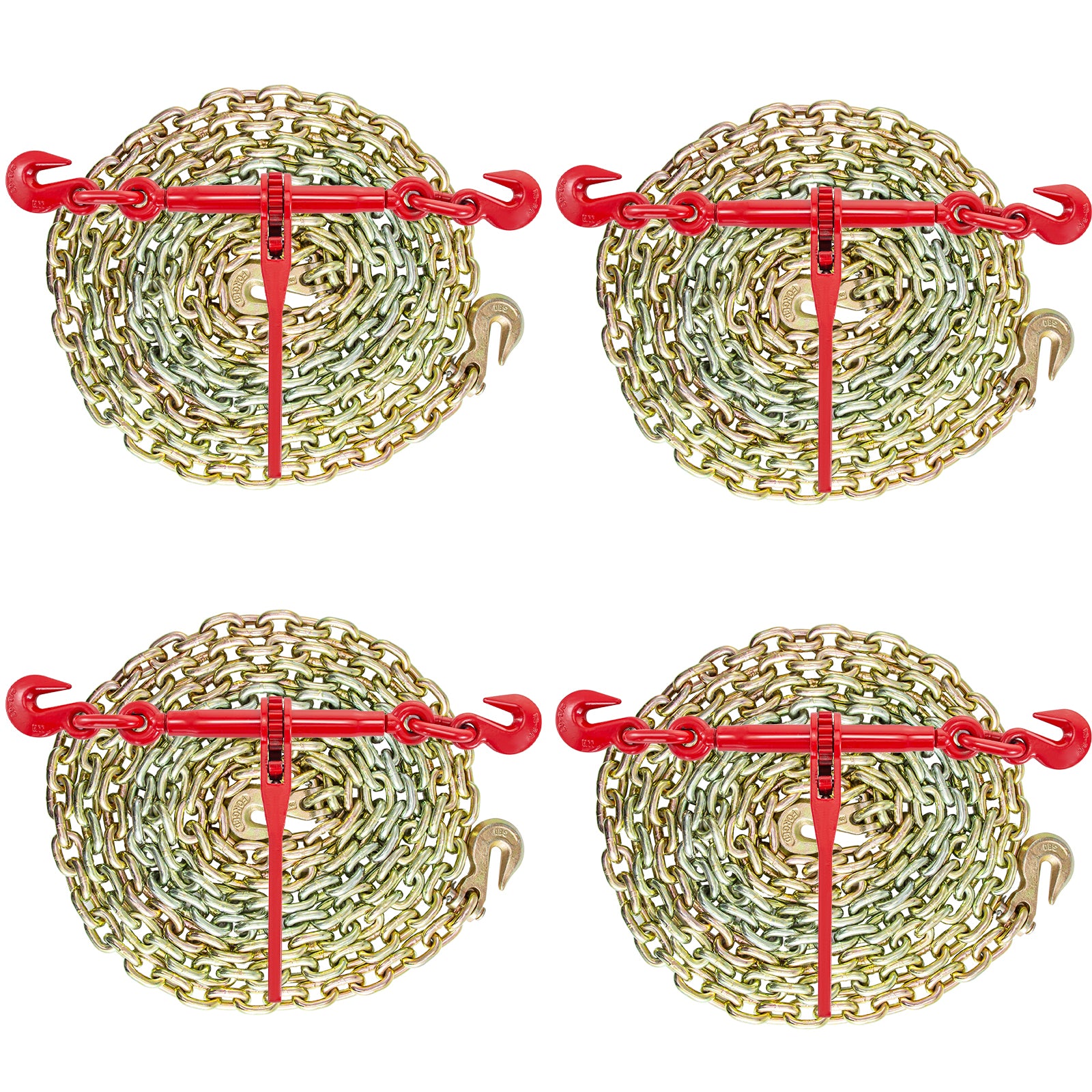 Chain and Binder Kit 3/8in-1/2in, Ratchet Load Binders 9215lbs Working Strength, Ratchet Binders and Chains, 3/8in x 10ft Chains with G70 Hooks, for Truck, Tie Down, Hauling, Towing image 1