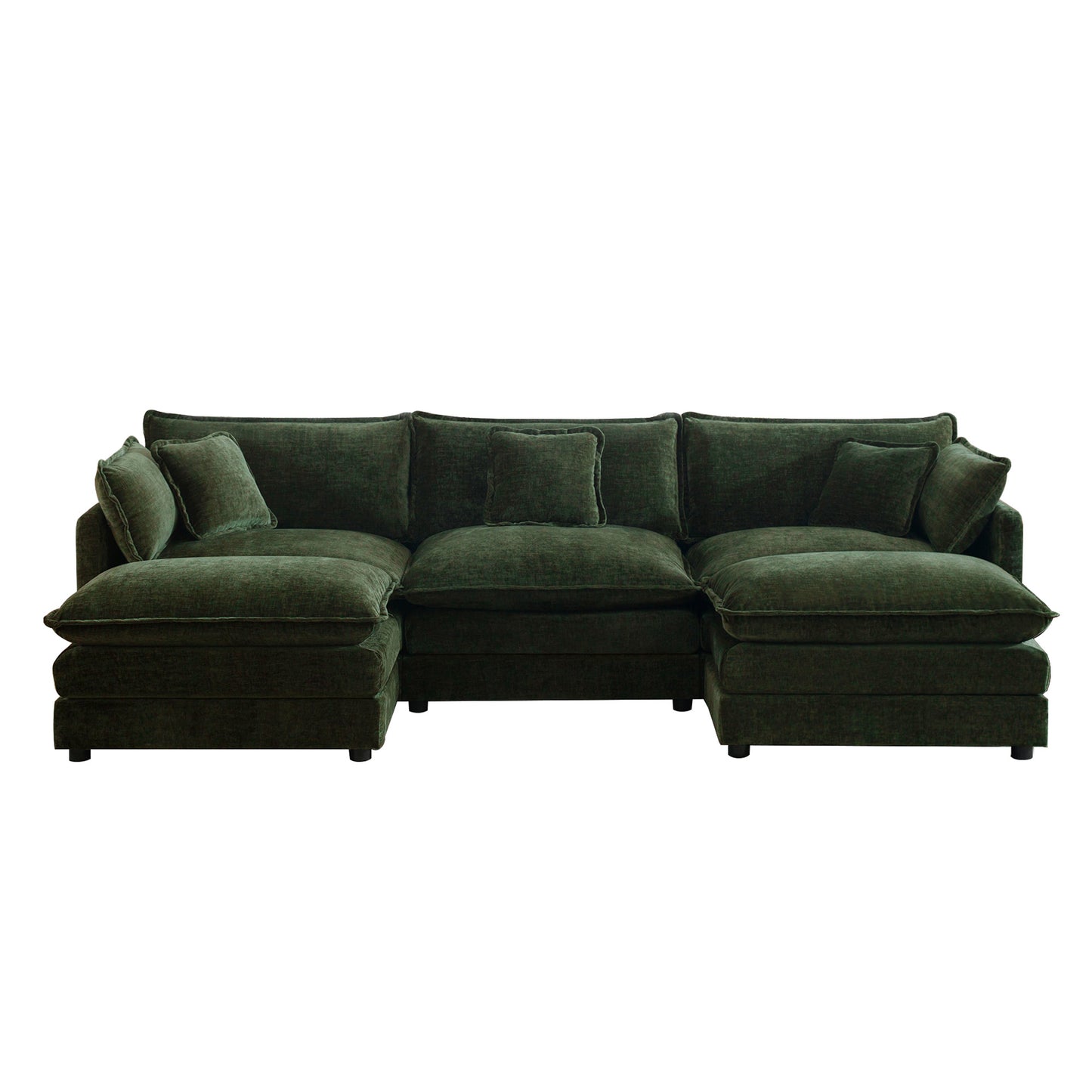 U-Shaped Sectional Sofa w/Reversible Footrest, 3-Seater Convertible Corner Couch with 2 Ottomans,Modern Minimalist Soft Sofa & Couch for Living Room, Green Chenille image 3