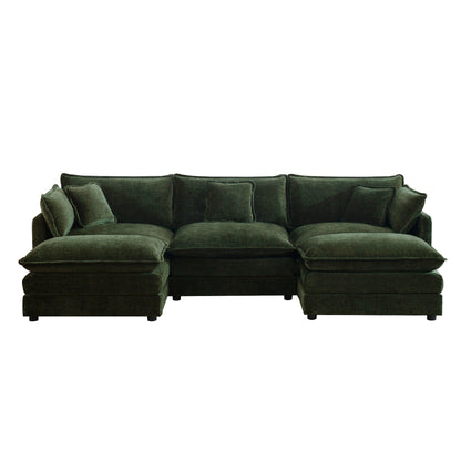 U-Shaped Sectional Sofa w/Reversible Footrest, 3-Seater Convertible Corner Couch with 2 Ottomans,Modern Minimalist Soft Sofa & Couch for Living Room, Green Chenille image 3