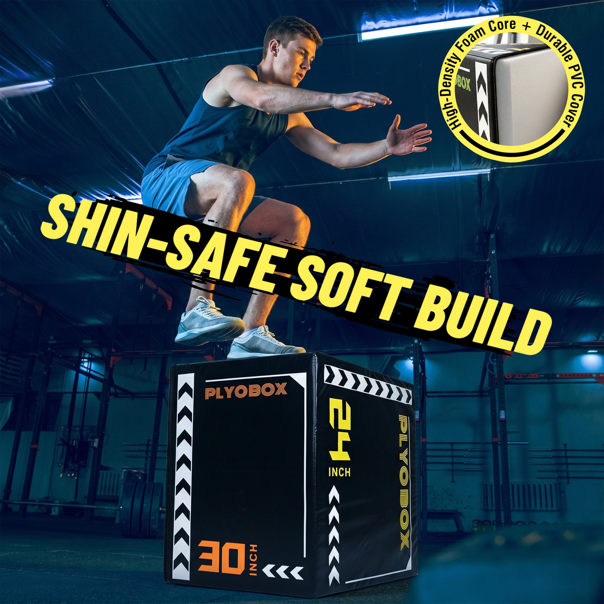 3-in-1 Foam Plyometric Jump Box, 20/24/30 Inch Adjustable Height, Non-Slip Soft Plyo Box for HIIT, Crossfit & Home Gym Training image 9
