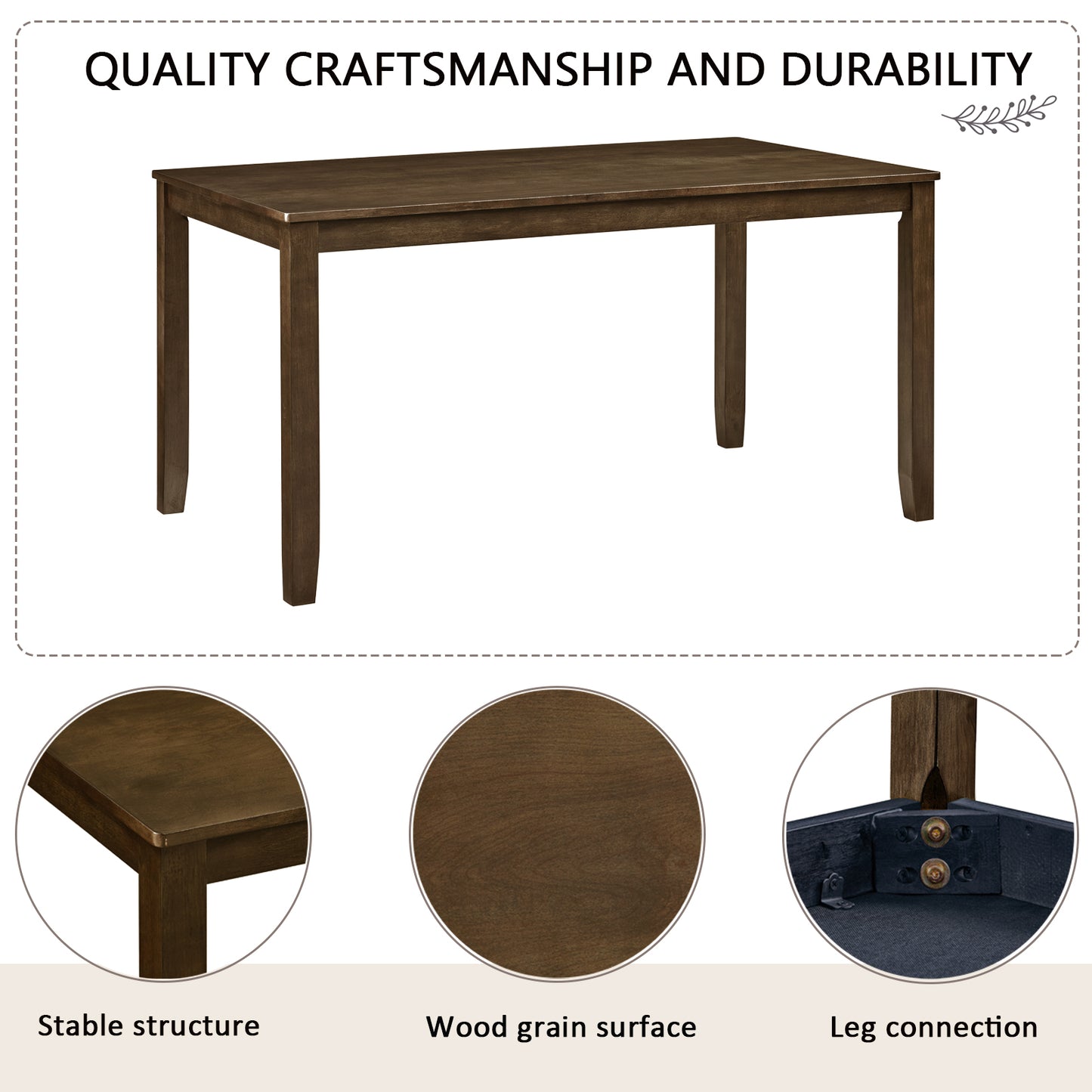 6-Piece Dining Table Set with Bench and Chairs, Wooden dining table set for 6 people, Farmhouse Rustic Style 6 Person Dining Table Set for Dining Room, Kitchen, Walnut image 4