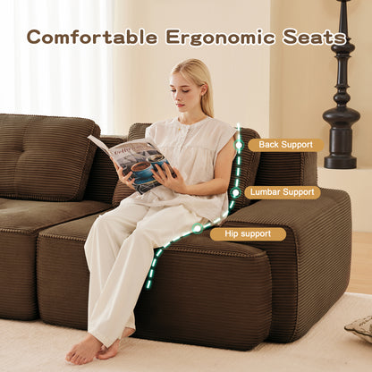 82" Modern L-Shaped Modular Sectional Sofa for Living Room, Corduroy Fabric, 2-Seater Couch with Deep Seat, Pearl-like piping, Tufted Design, No Assembly, Anti-slip Design​, Brown image 7