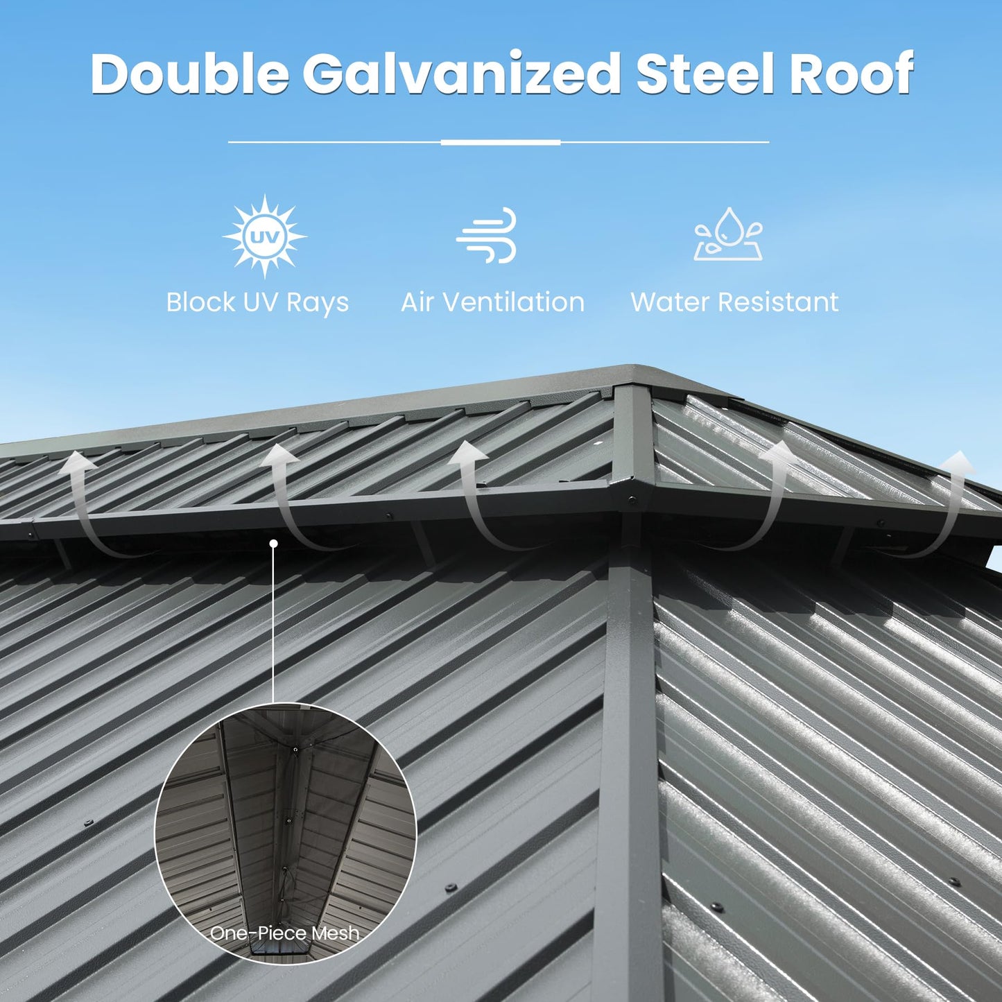 14' X 22' Hardtop Gazebo, Upgraded Metal Gazebo with Drainage System, Dual-Layer Galvanized Steel Roof, Curtain and Netting, Outdoor Shelter Canopy for Patio, Garden, and Backyard, Grey image 10