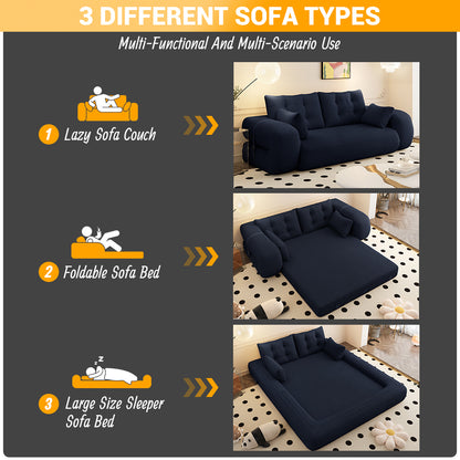 Human Dog Bed, Lazy Sofa Couch, 78.7" Multi-Functional Foldable Sofa Bed, 3-in-1 Sherpa Fleece Fabric Foam-Filled Sleeper Sofa Bed for Living Room,Guest Bed,Playroom,Dark blue image 9