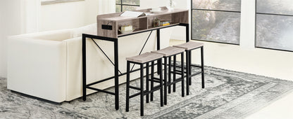 59 inch bar table, dining table, sofa table with power socket and LED light, 3 saddle stools, 4-piece bar table and chairs set for living room, dining room and kitchen image 5