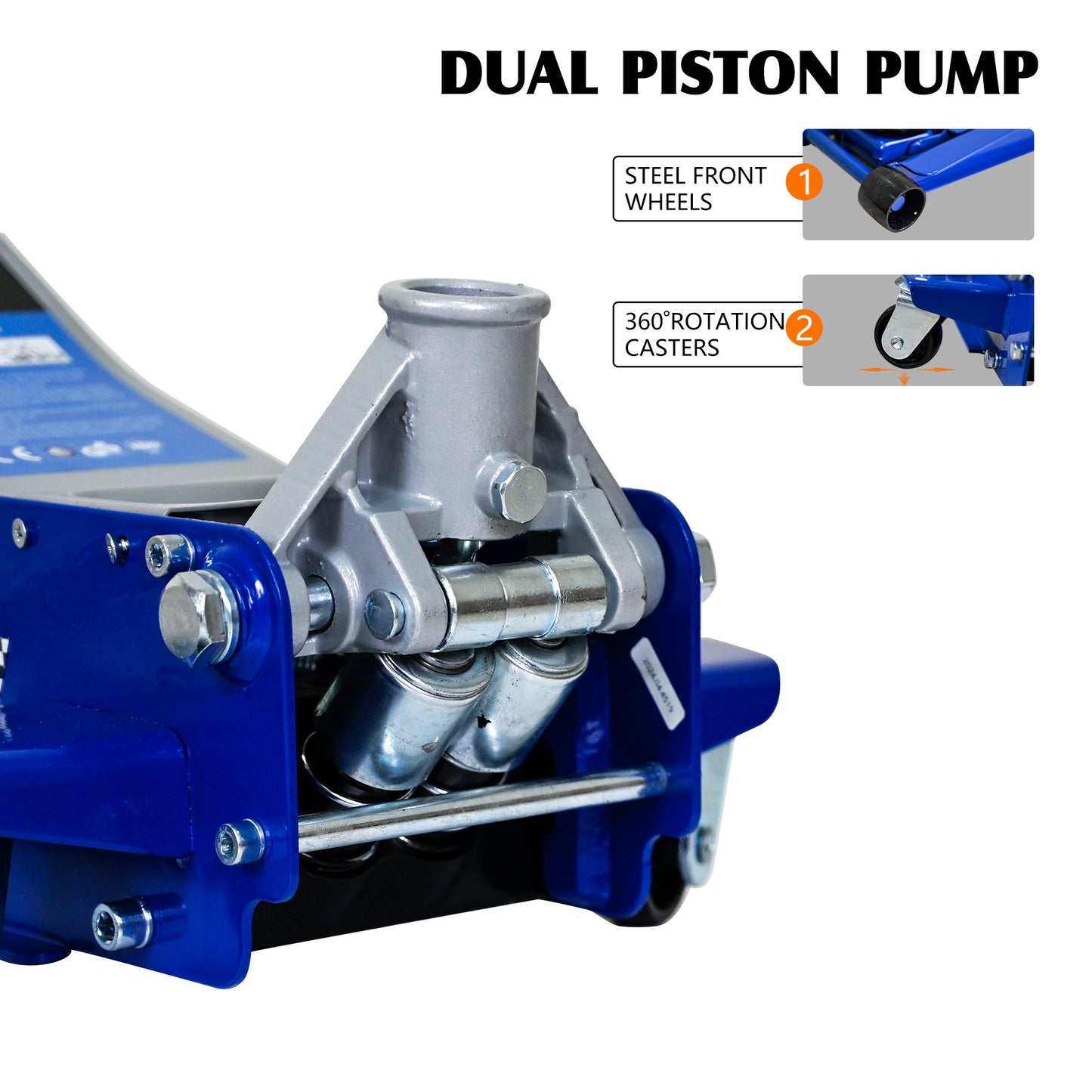 Low-Position Steel Vehicle Floor-mounted Hydraulic Jack with Dual-piston Quick-lift Pump, 3-Ton(6,600 lb.) Capacity. image 4