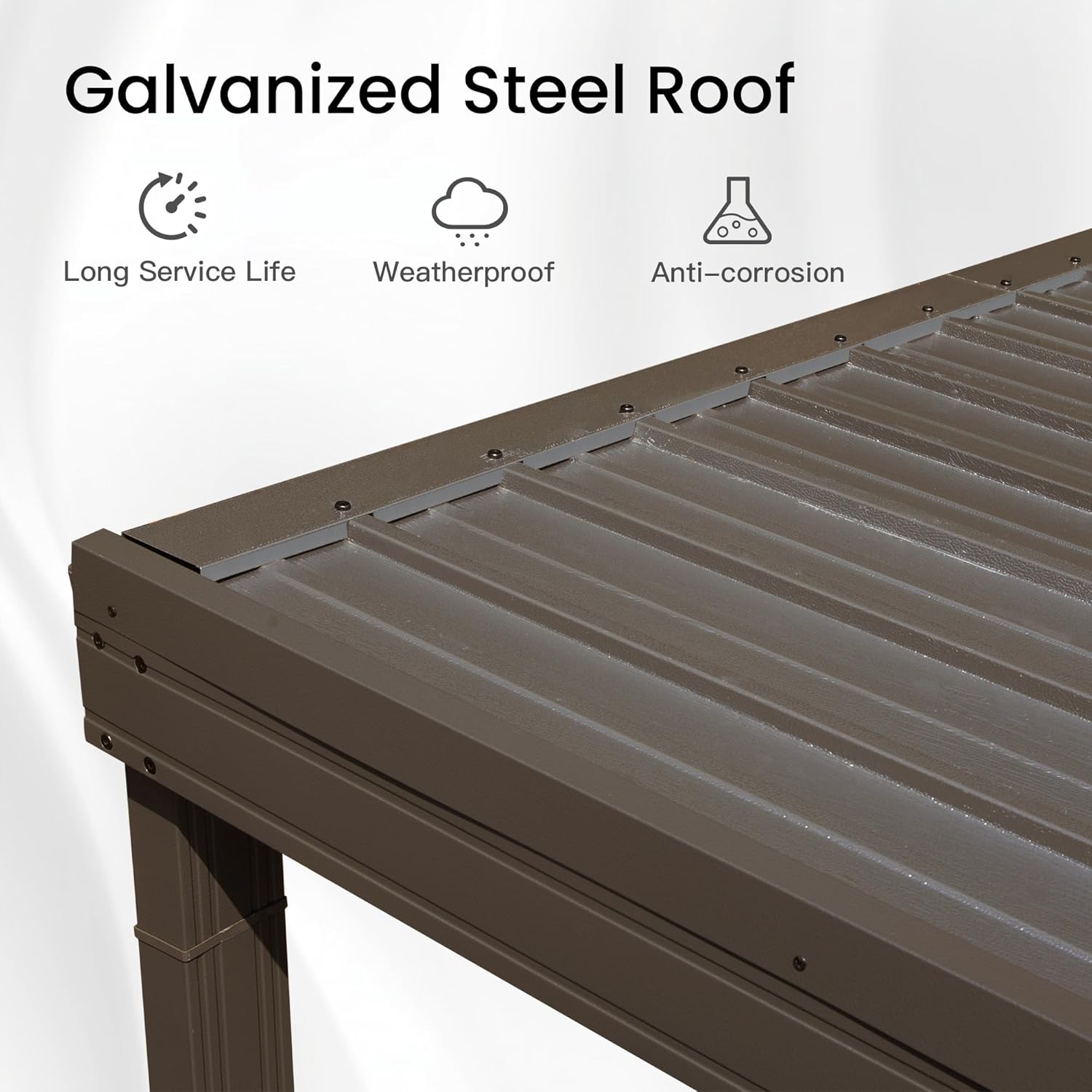 12x20FT Lean to Gazebo, Outdoor Hardtop Wall Mounted Gazebo with Sloping Galvanized Steel Roof, Upgraded Heavy Duty Mounted Shelter with Drainage System for Deck, Porch, Backyard,Brown image 6