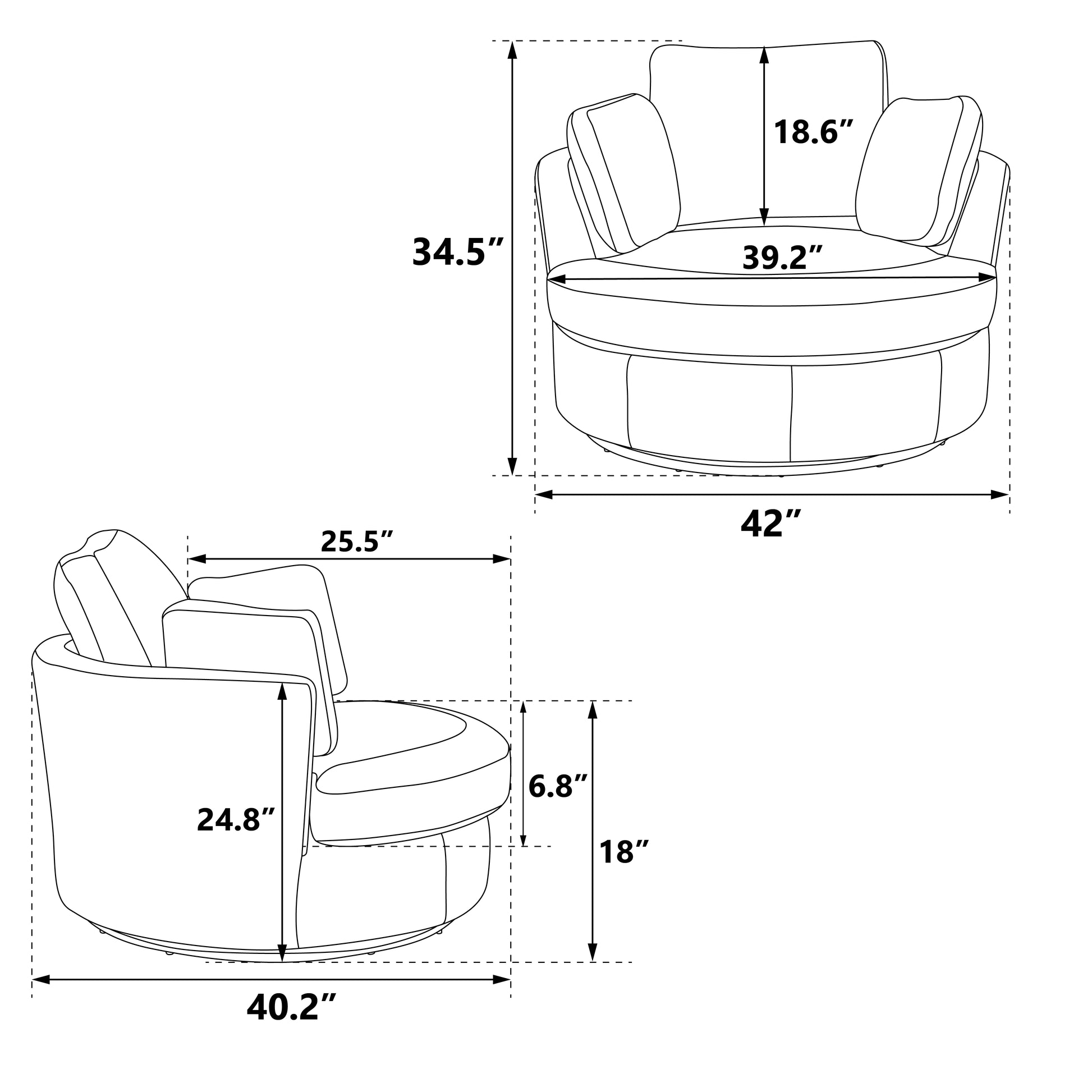 42''W Swivel Accent Chair With 2 Thorw Pillows 360 Degree Swivel Round Sofa Modern Oversized Chair Cozy Club Chair for Bedroom Living Room Lounge Hotel, Ivory Corduroy image 5