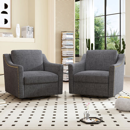 360 Degree Swivel Armchair Cotton linen skin-friendly fabric Ergonomic design Brass nail decorative armchair Living room chairs Bedroom chairs Living room chairs Black legs Suitable for indoor homes image 4