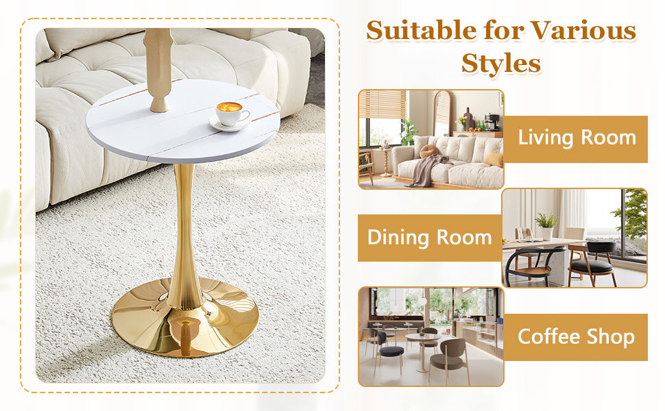 Round Dining Table, 23.6" Circle Tulip Table with Thickened Tabletop & Metal Pedestal, Mid Century Modern Bistro Table for Kitchen, Small Places, Living Room, Cafe (White) image 9