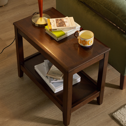 100% Solid Wood Rustic Side Table for Living Room,End Table with Storage Shelf 2-Tier Sofa Table for Living Room, Rubber Wood Indoor Plant Stand image 4