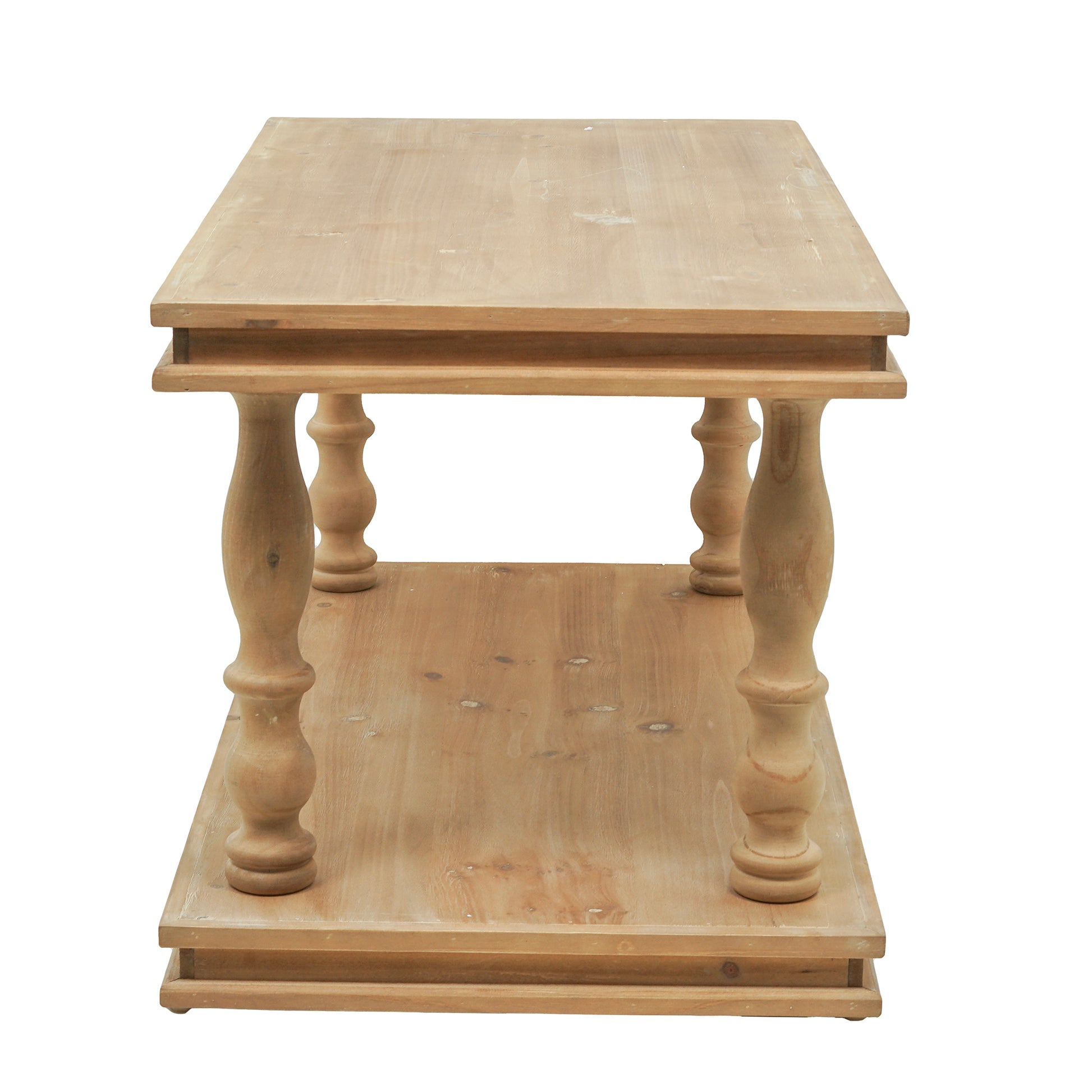 36x18x18" 2-Tier Rustic Rectangular Coffee Table, Natural Wood Living Room Center Table with Carved Baluster Legs, Farmhouse/French Country image 4