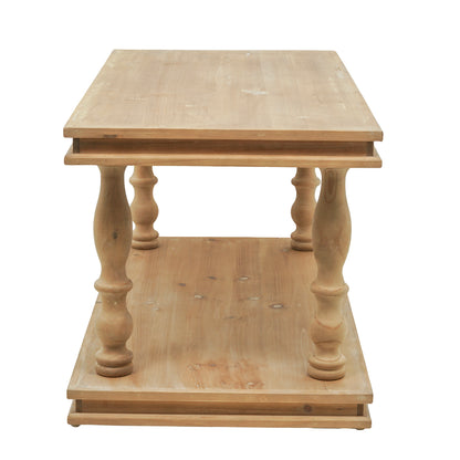 36x18x18" 2-Tier Rustic Rectangular Coffee Table, Natural Wood Living Room Center Table with Carved Baluster Legs, Farmhouse/French Country image 4