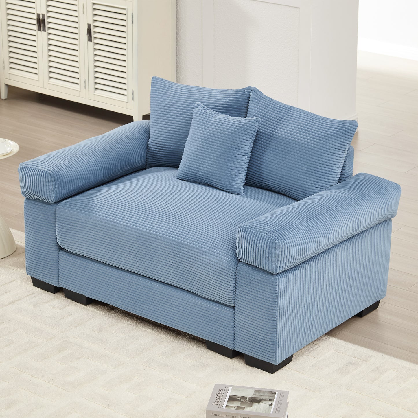 54.3" Oversized Cloud Modular Sectional Couch,Extra-Thick Armrests Good Resilience Cushions Ergonomic Design Premium Soft Corduroy Fabric,Easy Assembly For Living Rooms Study,Blue image 1