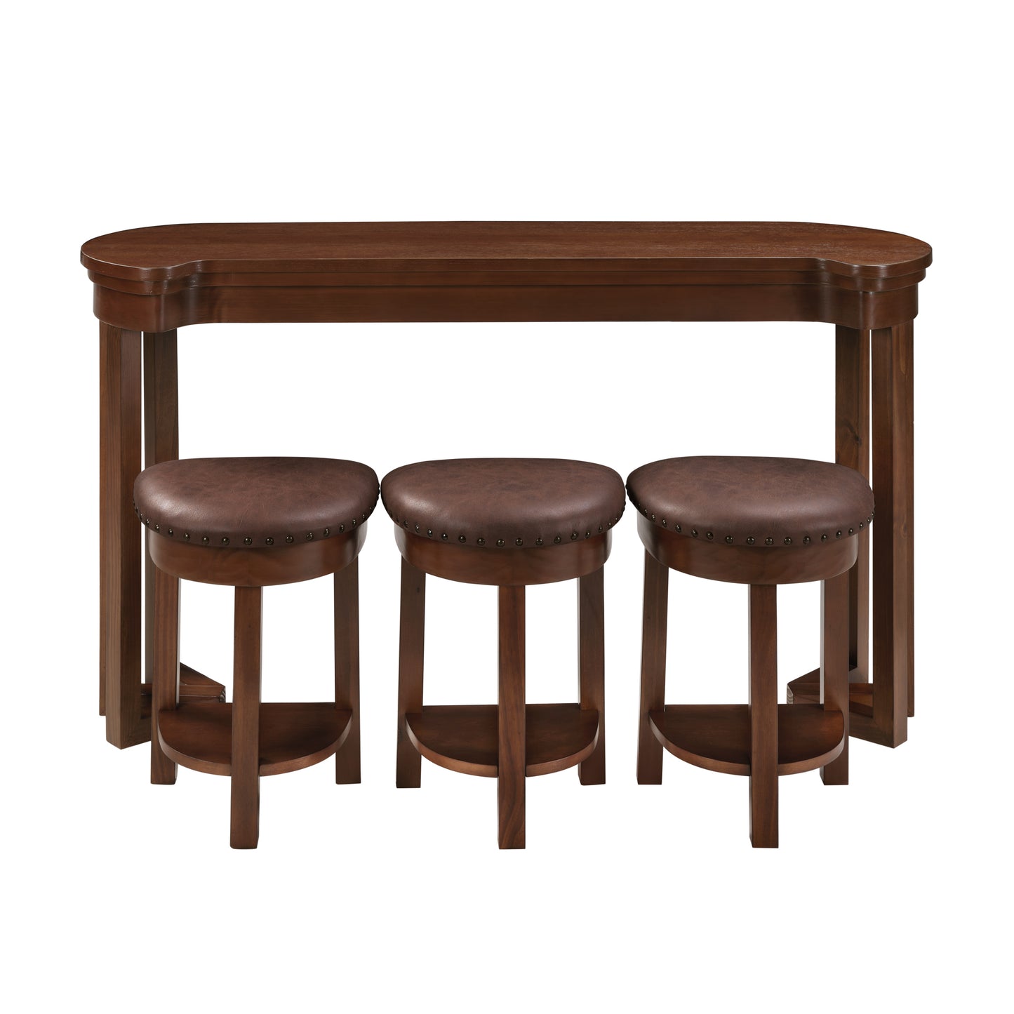 4 Piece Bar Table Set with3 PU Upholstered Bar Stools, Breakfast Table with 3 Padded Stools Solid Wood Counter Height Dining Table Set for Living Room, Dining Room. Cherry image 10