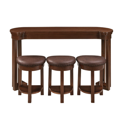 4 Piece Bar Table Set with3 PU Upholstered Bar Stools, Breakfast Table with 3 Padded Stools Solid Wood Counter Height Dining Table Set for Living Room, Dining Room. Cherry image 10