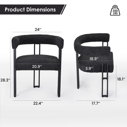 Set of 2 Upholstered Dining Arm Chairs, Bouclé Fabric Accent Chairs with Metal Frame, Modern Armchairs with Cushioned Seat & Back, Stain-Resistant, Living Room & Dining Room image 6