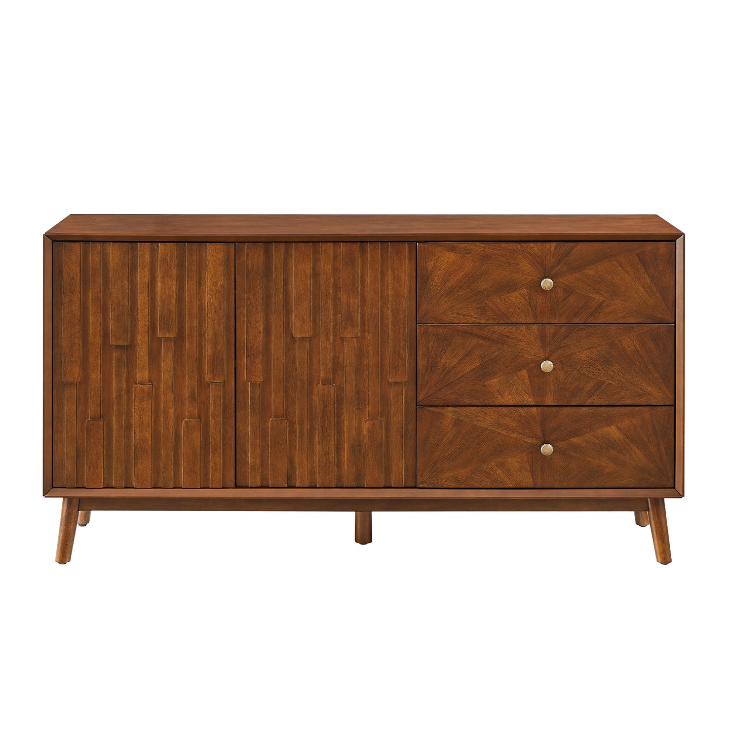 56" Mid Century Modern TV Stand with Storage, Entertainment Center with 3 Drawers and 2 Doors, Wooden Sideboard Buffet Cabinet for Living Room, Dining Room & Entryway, Walnut Brown image 9