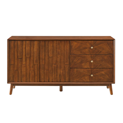 56" Mid Century Modern TV Stand with Storage, Entertainment Center with 3 Drawers and 2 Doors, Wooden Sideboard Buffet Cabinet for Living Room, Dining Room & Entryway, Walnut Brown image 9