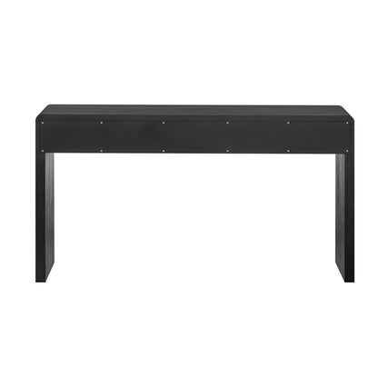 TREXM Rustic Console Table with 3 Fluted Drawers - Solid Wood Veneer Entryway Table Featuring Natural Wood Grain for Living Room, Hallway (Black) image 7