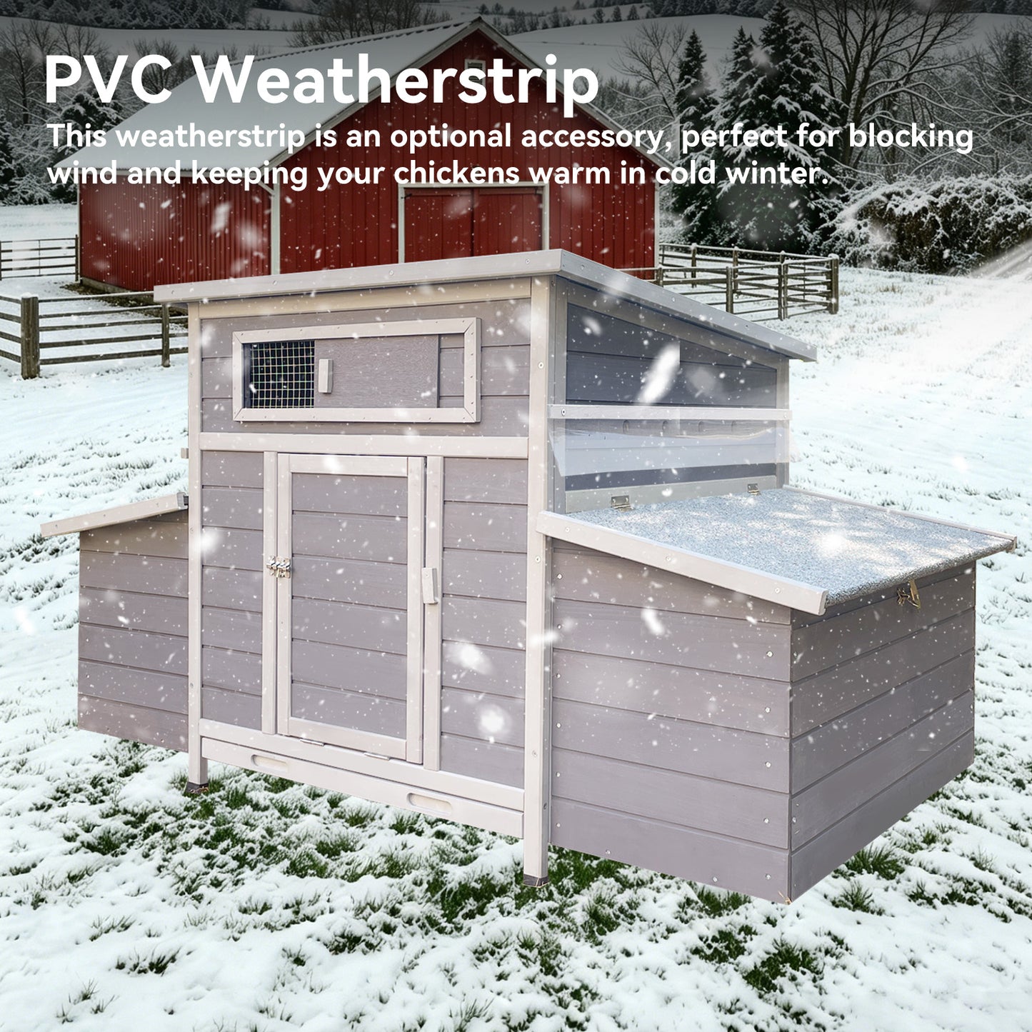 Gray Wooden Chicken Coop, Large Outdoor Hen House with Run and Nesting Box Poultry Cage, Rabbit Hutch, Waterproof Anti-UV Panel for Backyard image 5