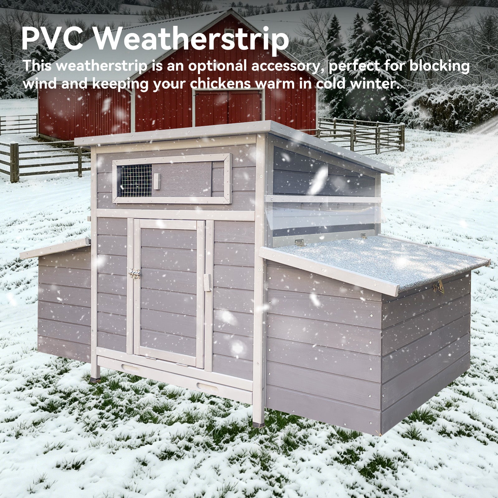 Gray Wooden Chicken Coop, Large Outdoor Hen House with Run and Nesting Box Poultry Cage, Rabbit Hutch, Waterproof Anti-UV Panel for Backyard image 5