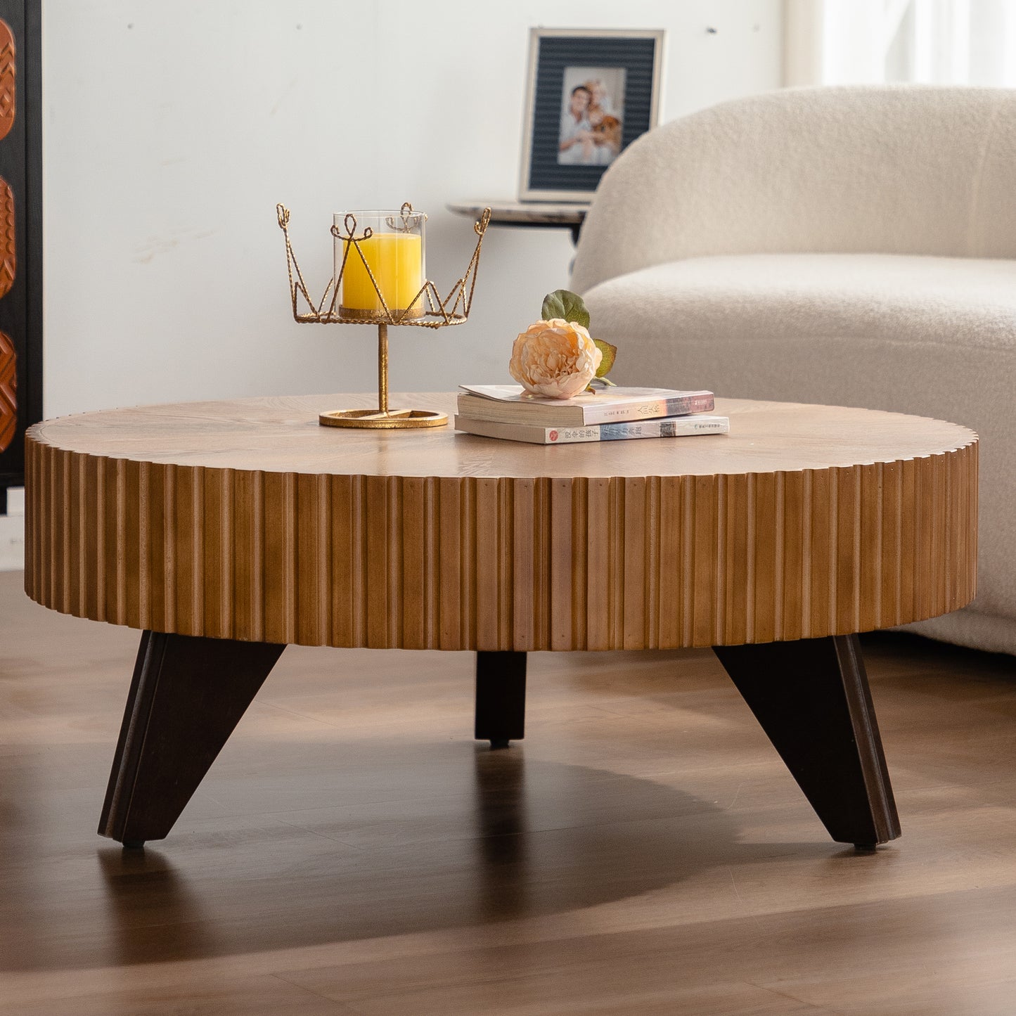 35.4 "Round Retro Coffee Table, Coffee Table Suitable For Coffee and Home Decor, Natural image 2
