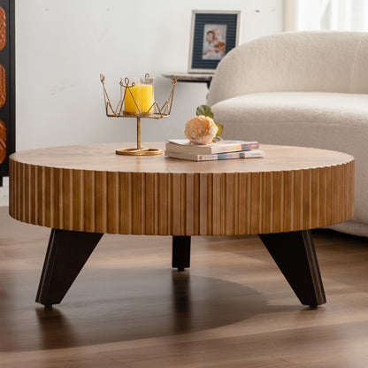 35.4 "Round Retro Coffee Table, Coffee Table Suitable For Coffee and Home Decor, Natural image 2