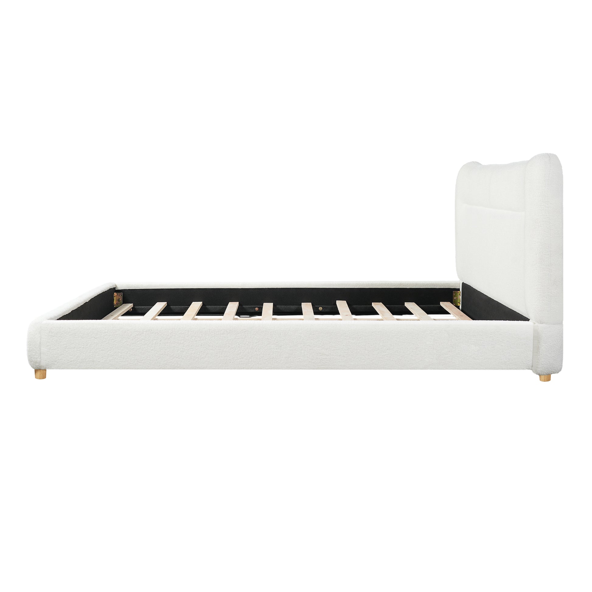 Minimalist curved headboard teddy bear plush bed, King, Cream image 10