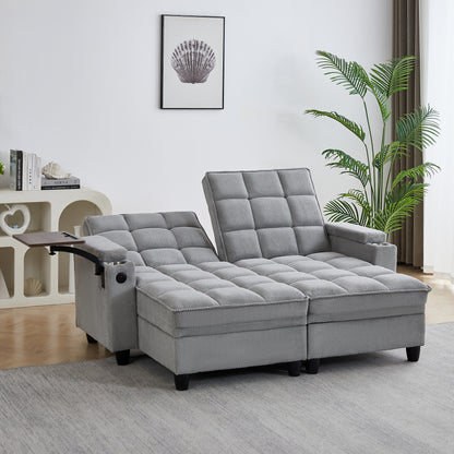 Light Grey Sofa,Sleeper Sofa Bed with 6-Position Adjustable Backrest,USB Ports, Cup Holder and Swivel Side Table image 5