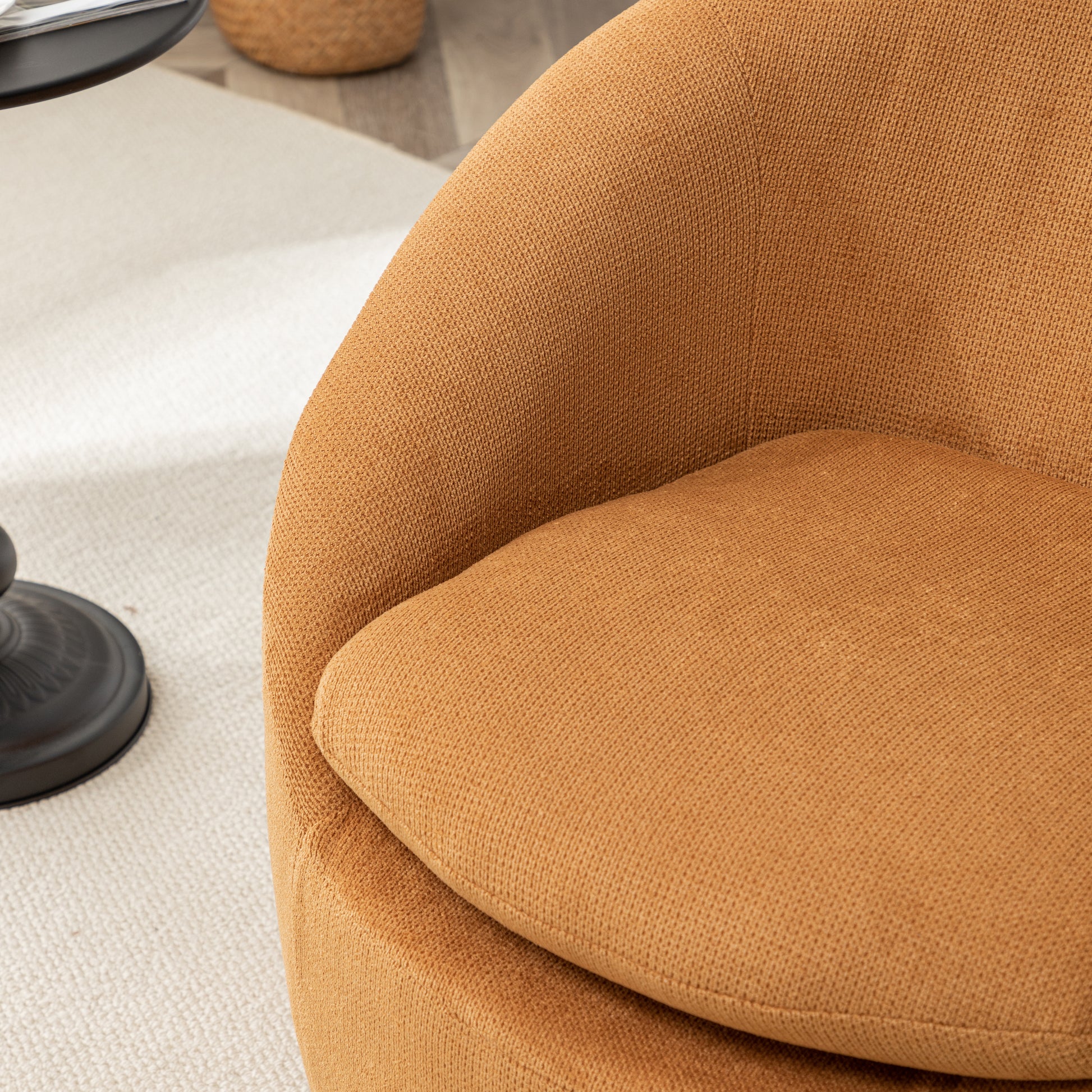 Winnie Modern Teddy Fabric Barrel Chair, 360° Swivel, Yellow image 9