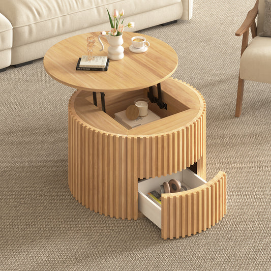 VIBE HAUS Round Lift Top Coffee Table, Modern Fluted Wood Accent Coffee Table with Hidden Storage for Living Room image 1