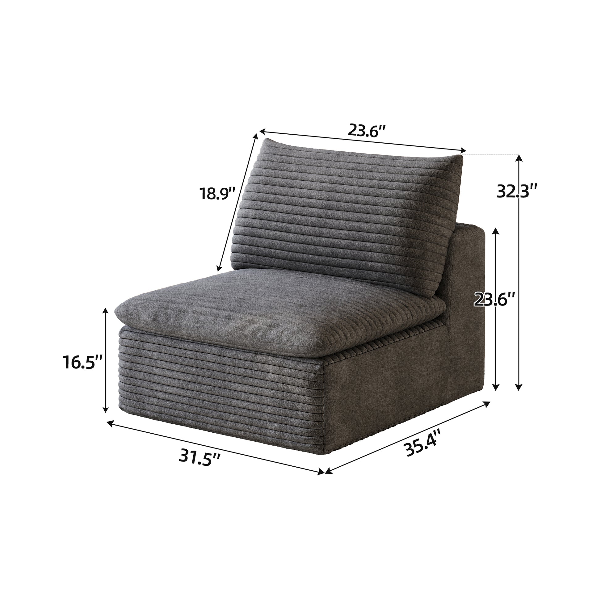 1 Middle Seat+1 Ottoman,Dark Grey image 6