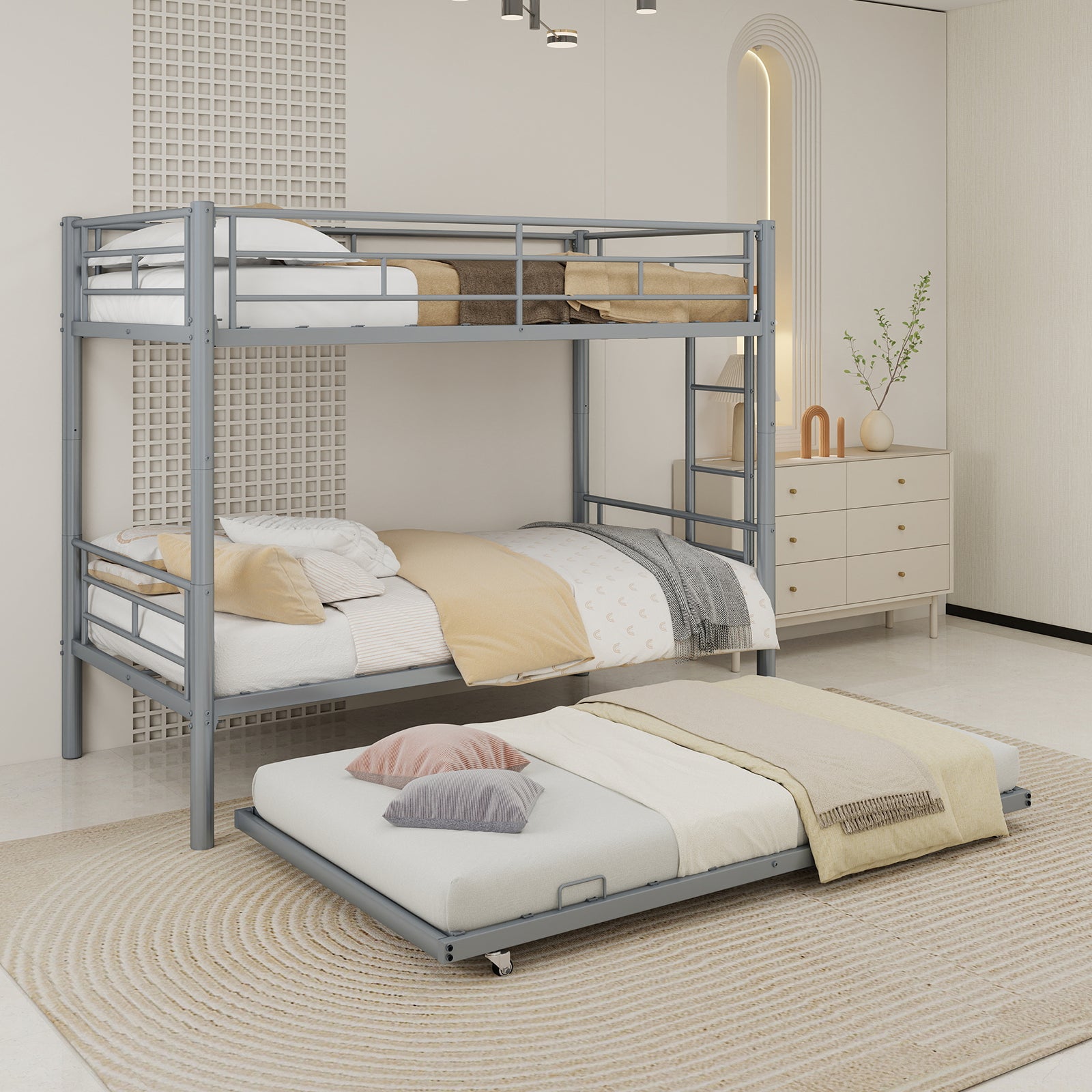 Silver Twin Metal Triple Bunk Bed Frame – Versatile Convertible 3-in-1 Design, Heavy-Duty Steel, Sleek Silver Finish, Ideal for Dorms/Guest Rooms image 1