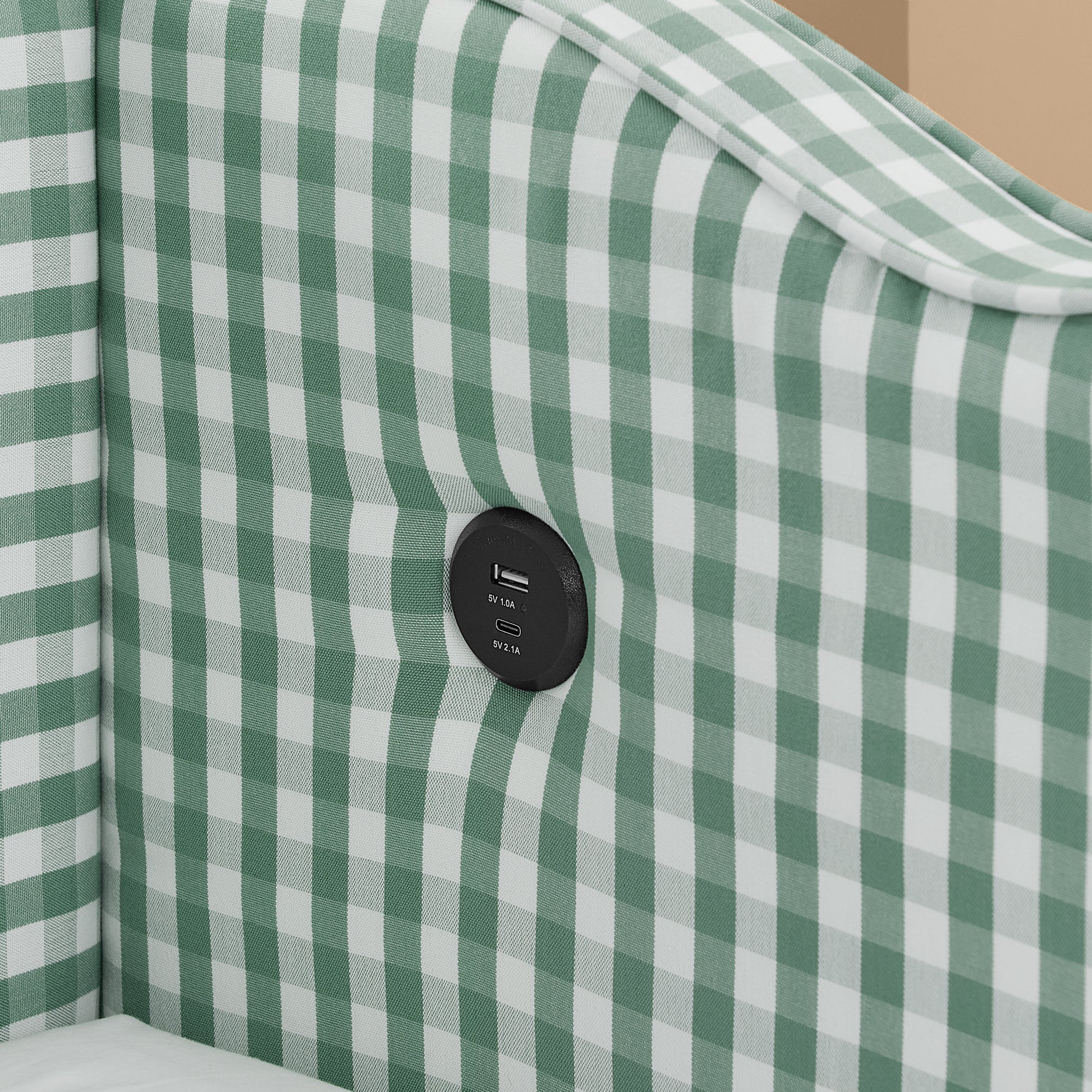 Cozy Gingham Daybed with Trundle Twin Size Sofa Bed No Box Spring Needed, with USB Port and Adorable Wave Shaped, Linen Fabric image 10