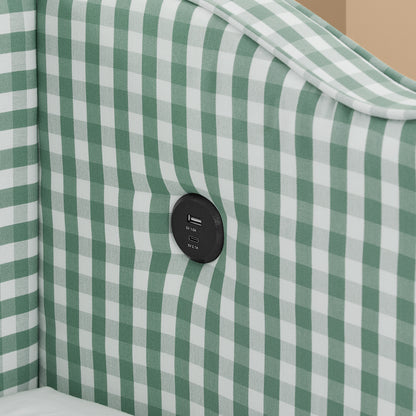 Cozy Gingham Daybed with Trundle Twin Size Sofa Bed No Box Spring Needed, with USB Port and Adorable Wave Shaped, Linen Fabric image 10