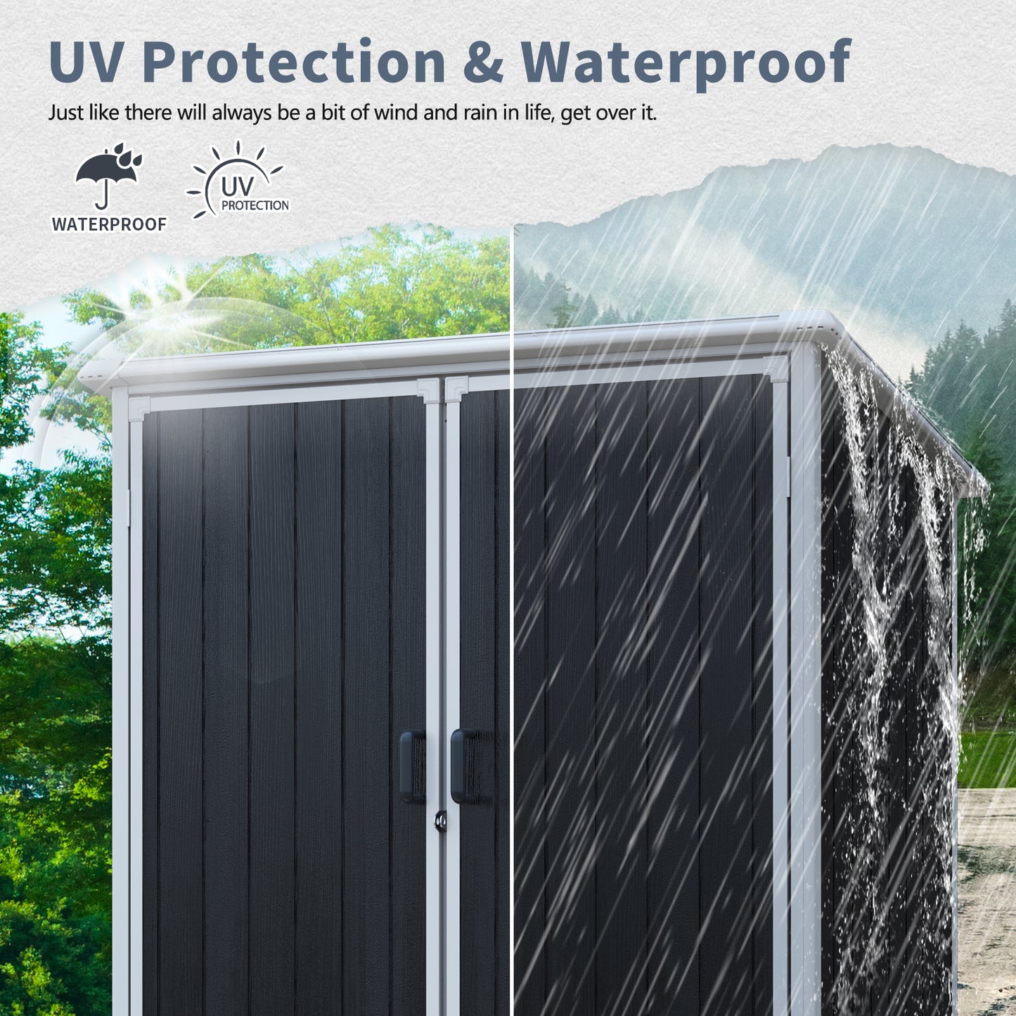 5x3 FT Outdoor Storage Shed Waterproof Resin Cabinet with Lockable Doors for Bikes and Patio Furniture Black image 7