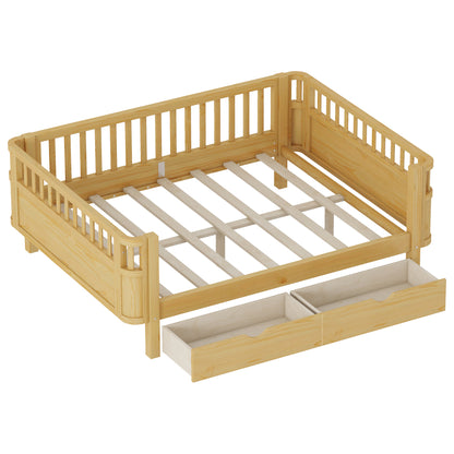 Full Size Wood Platform Bed for Kids, Wood Low Profile Full Bed with Rails for Girls and Boys, Natural (Old SKU W2593P331687) image 12