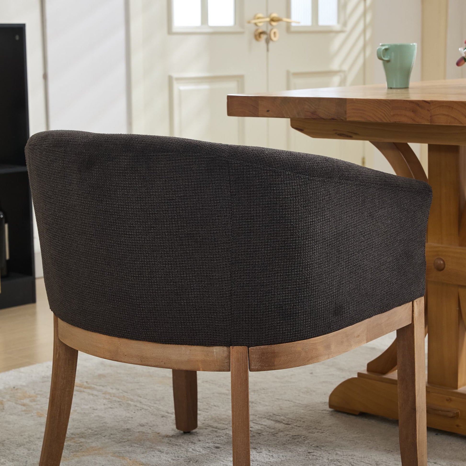 Mid Century Modern Upholstered Barrel Dining Chairs with Arms,Farmhouse Linen Kitchen & Dining Room Chairs with Natural Hardwood Frame, 19" W Accent Chairs,Single Pack,Charcoal Gray,SW1891BK image 9