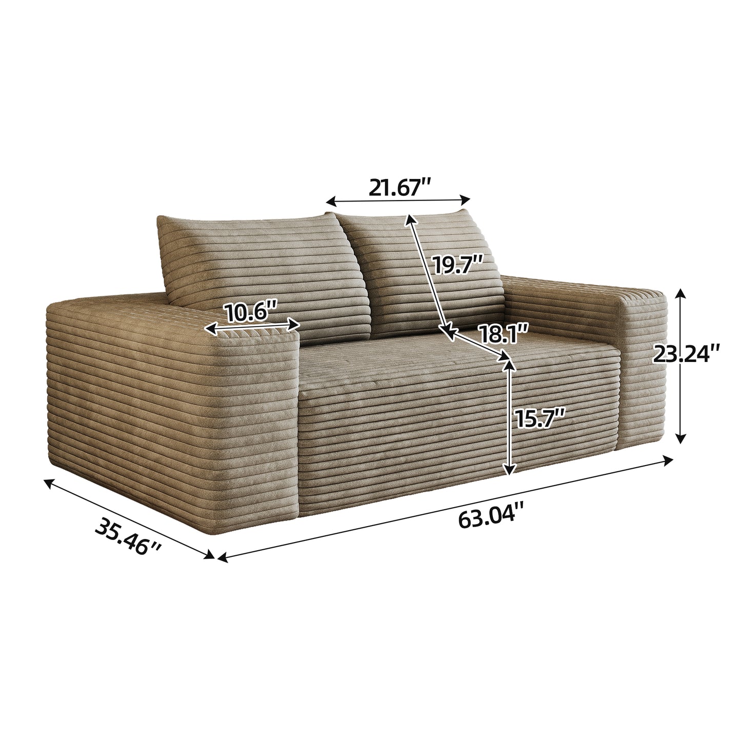 63" 2Setaser Sofa,Corduroy Fabric,Deep Seat Couches,Comfy Loveseat Sofa,No Assembly,1pcs for Living room, Bedroom,Conference room,Apartment,Camel image 8