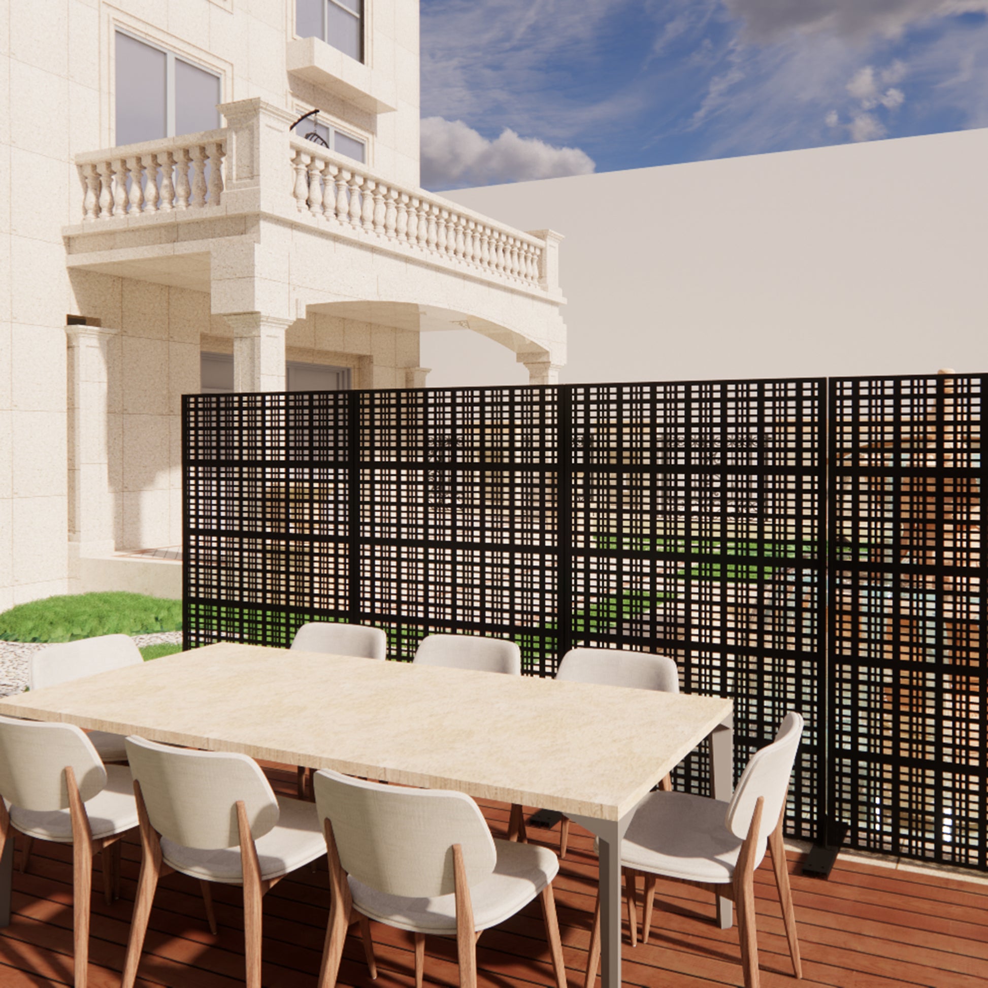 Metal Privacy Screens 72" H x 43.3" W Outdoor and Indoor Divider with Freestanding Decorative Privacy Screen Stylish Divider for Balcony, Patio, Garden & Indoor Spaces, Grid Black image 7