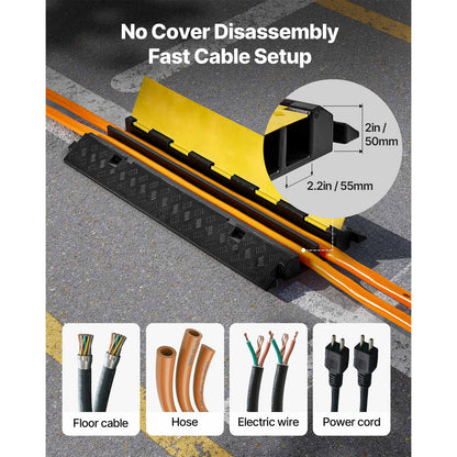 Cable Protector Ramp, 22,000 lbs/axle Capacity, 2 Channel Heavy Duty Rubber Cord Hose Wire Cover, 2.2 x 2 in Channel, Traffic Speed Bump with Flip-Open Top Cover, for Indoor Outdoor, 1 Pack image 5