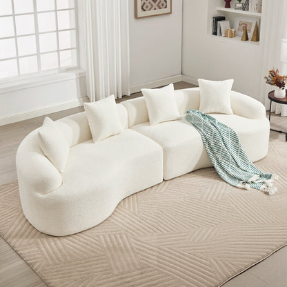 Curved Boneless Sofa,Compression Modular 110'' Sectional,White High-Density,Couches Sleeper for Living Room Bedroom Apartment Lounge,Chenille image 1