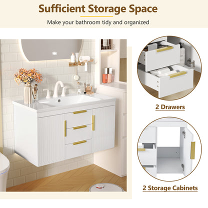 36'' Wall Mounted Bathroom Vanity, Floating Bathroom Storage Cabinet with 2 Drawers, Solid Wood Bathroom Cabinet (Same as N710S236003K) image 5