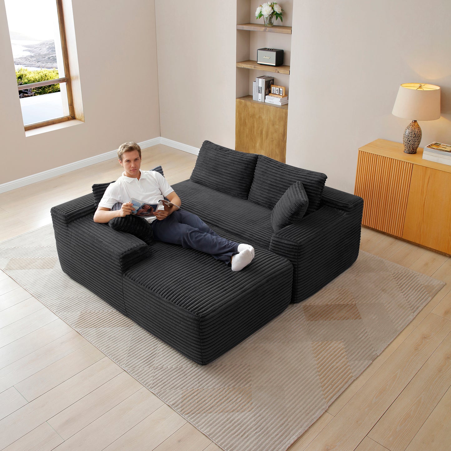 105'' Modular Sectional Sofa, Cloud Sectional Couch with Deep Seat, Modern Modular L-Shape Sofa Couch with Chaise,Upholstered Couches for Living Room Bedroom,No Assembly, (BLACK) image 7