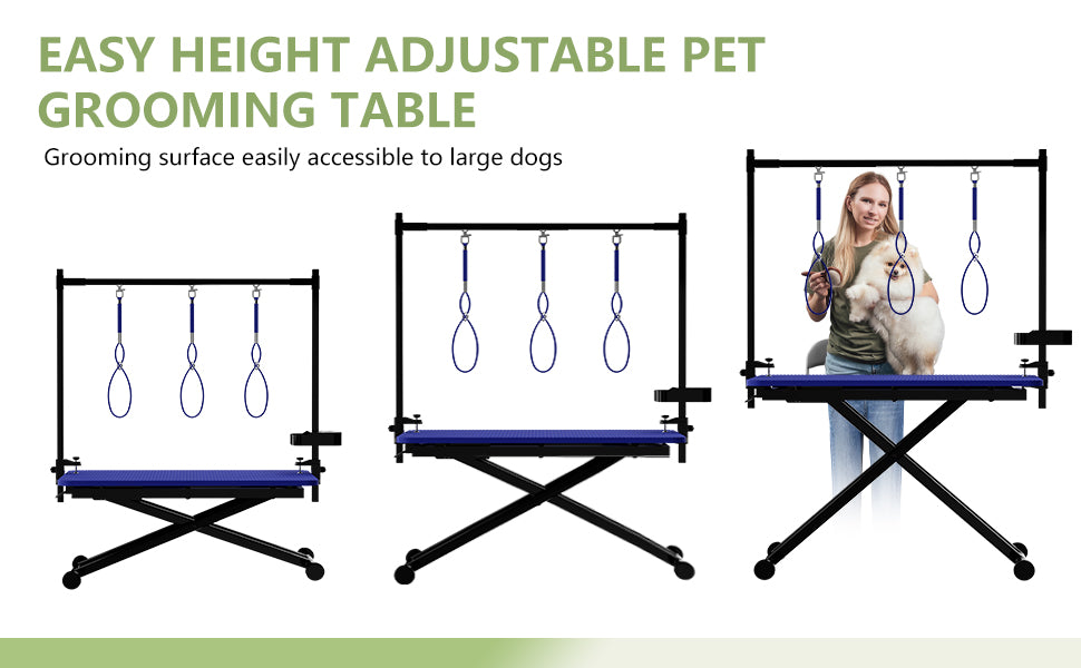 47'' Blue Large Dog Grooming Table X-Lift Foldable Grooming Table for Dogs at Home Adjustable Height Arms Pet Station with Nooses, Tool Organizer image 7