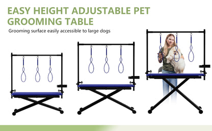 47'' Blue Large Dog Grooming Table X-Lift Foldable Grooming Table for Dogs at Home Adjustable Height Arms Pet Station with Nooses, Tool Organizer image 7