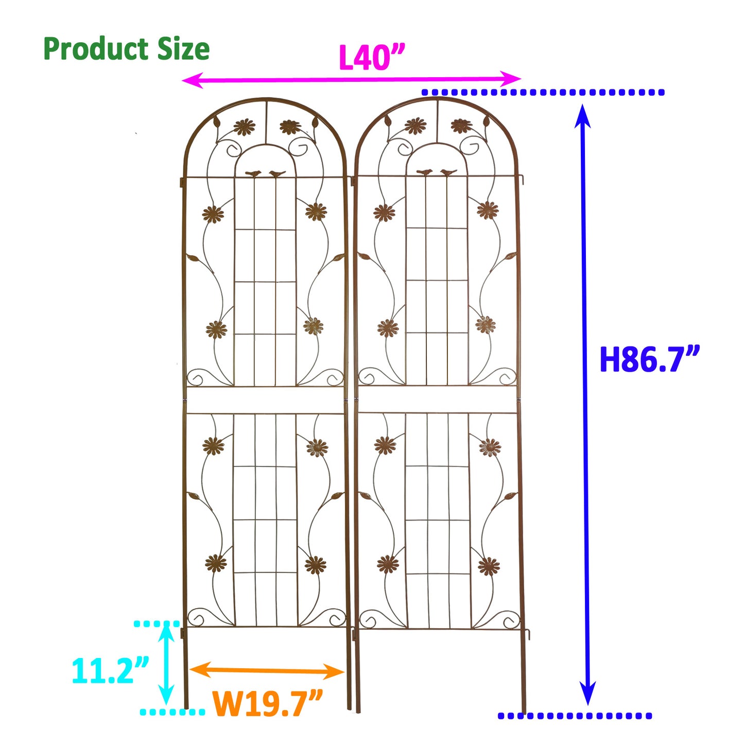 2 Pack Metal Garden Trellis 86.7" x 19.7" Rustproof Trellis for Climbing Plants Outdoor Flower Support Brown image 3